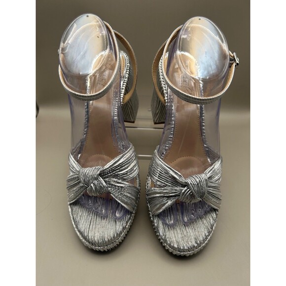 Jewel Badgley Mischka Women's Platform Sandal Silver Ruched Ankle Strap Size 8.5 - Picture 4 of 7